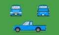 Light blue pickup truck cab car front side back view transport vector illustration eps10 Royalty Free Stock Photo