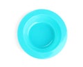 Light blue plastic baby plate isolated, top view. First food