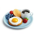 Delightful Breakfast: Sunny-Side Up Egg, Fresh Fruit, and Coffee Royalty Free Stock Photo