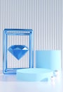 Light blue podium with Blue diamond. Beauty fashion backdrop for smartphone.