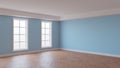 Light Blue Room with a White Ceiling and Cornice, Glossy Herringbone Parquet