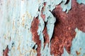 Light blue rust metal decayed crumpled sheet wide background. Royalty Free Stock Photo