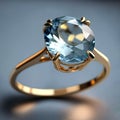 Light blue sapphire golden ring. Diamond engagement ring illustration. Generative AI. Royalty Free Stock Photo