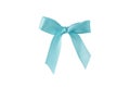 Light blue satin ribbon bow isolated on white. Transparent png additional format. Royalty Free Stock Photo