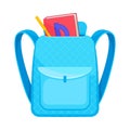 Light blue school backpack with a large pocket. Vector illustration on a white background.