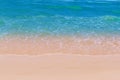 Light blue sea waves on clean sandy beach, Tropical white sand beach and soft sunshine background Royalty Free Stock Photo