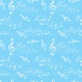 Light blue seamless pattern with music notes - vector background Royalty Free Stock Photo