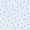 Light blue seamless pattern with small tropical ginkgo leaves.