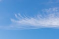 Light blue sky with expressive cirrus clouds, shaped like a feather or a wing. The shape of the cloud gives the