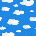 Light blue sky white clouds pattern seamless. Abstract white cloudy set isolated on blue background.