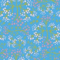 Light blue with small ditsy round florals and marks seamless pattern background design.