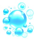 Light blue soap bubbles.Air bubbles background. Royalty Free Stock Photo