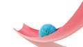 Light blue sphere rolling on red arc down on white bg 3d Royalty Free Stock Photo
