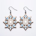 Light Blue Star Snowflake Earrings - Natural Wood Jewelry