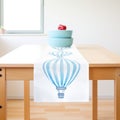 Light Blue Striped Hot Air Balloon Table Runner Print