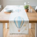 Light Blue Striped Hot Air Balloon Table Runner Print