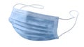A light blue surgical mask with white elastic ear loops isolated against a white background view from front Royalty Free Stock Photo