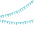 Light blue triangular bunting flags on white background. Festive decor