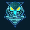 Light Blue vector owl forest animal, illustration in ukranian geometrical vyshynka pattern