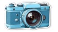 Light blue vintage camera illustration with detailed lens and controls Royalty Free Stock Photo
