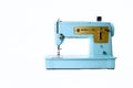 light blue vintage sewing machine on white background Royalty Free Stock Photo