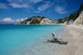 Light blue water on beach on Gidaki on the Ithaca Ithaki or Ithaka island like paradise with blue sky in Greece Royalty Free Stock Photo