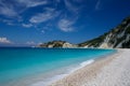 Light blue water on beach on Gidaki on the Ithaca Ithaki or Ithaka island like paradise with blue sky in Greece