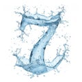Light blue water drops in the shape of the number 7 on a white background close-up. Number 7 made from water splashes Royalty Free Stock Photo