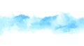 Light blue watercolor border on white wet shapes of loose abstract clouds, distant hills. hand painted background