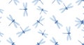 Light Blue Watercolor Dragonflies Scattered Seamless Pattern on White Background Royalty Free Stock Photo