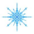 Light blue watercolor snowflake on white backdrop. Decorative element of snow in aquarelle texture. Painted winter for