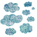 Light blue watercolor texture clouds collection