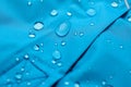 Light blue waterproof fabric with water drops as background, closeup Royalty Free Stock Photo