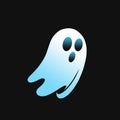 A light blue and white ghost with three dark blue eyes floating against a black background image Royalty Free Stock Photo