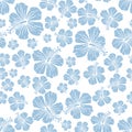 Light Blue on white random hibiscus flower pattern seamless repeat background Royalty Free Stock Photo