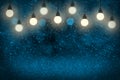Light blue wonderful glossy glitter lights defocused light bulbs bokeh abstract background with sparks fly, festal mockup texture Royalty Free Stock Photo