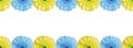 Light blue and yellow halves gerbera flowers border on white background isolated close up, half gerber flower seamless pattern