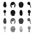 Light braid, fish tail and other types of hairstyles. Back hairstyle set collection icons in black,monochrome style