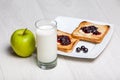 Light breakfast - milk and toasts with jam