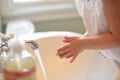 Light bright and clean closeup of little girl washing hands
