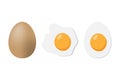 Light brown chicken eggs, Fried egg, Boiled egg isolated on white background. Vector stock Vector illustration Royalty Free Stock Photo