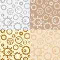 Light brown and gray vector seamless patterns with gears - industrial seamless backgrounds