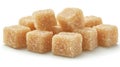 Light brown sugar cubes, piled on white background Royalty Free Stock Photo