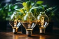 light bulb against nature on green leaf with energy sources, Sustainable developmen and responsible environmental, AI generate