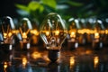 light bulb against nature on green leaf with energy sources, Sustainable developmen and responsible environmental, AI generate