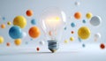 A light bulb amidst colorful abstract spheres symbolizes innovation and creativity. Royalty Free Stock Photo