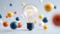 A light bulb amidst colorful abstract spheres symbolizes innovation and creativity. Royalty Free Stock Photo