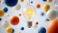 A light bulb amidst colorful abstract spheres symbolizes innovation and creativity. Royalty Free Stock Photo