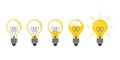 Light bulb animation. Liquid light fills lamp, creative idea or bright solution concept flat vector illustration set