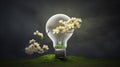 A Light Bulb Blooms with Life. Generative AI. Royalty Free Stock Photo